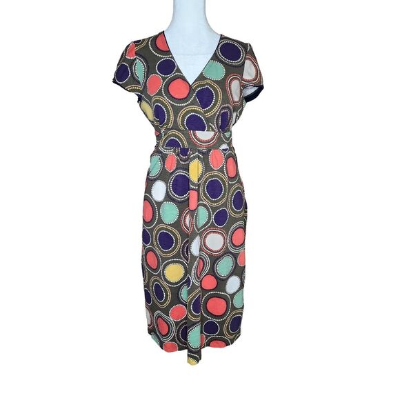 Boden Dresses & Skirts - Boden Circle Shift Dress Multicolor Stretch Cap Sleeve V Neck Women's Size 8